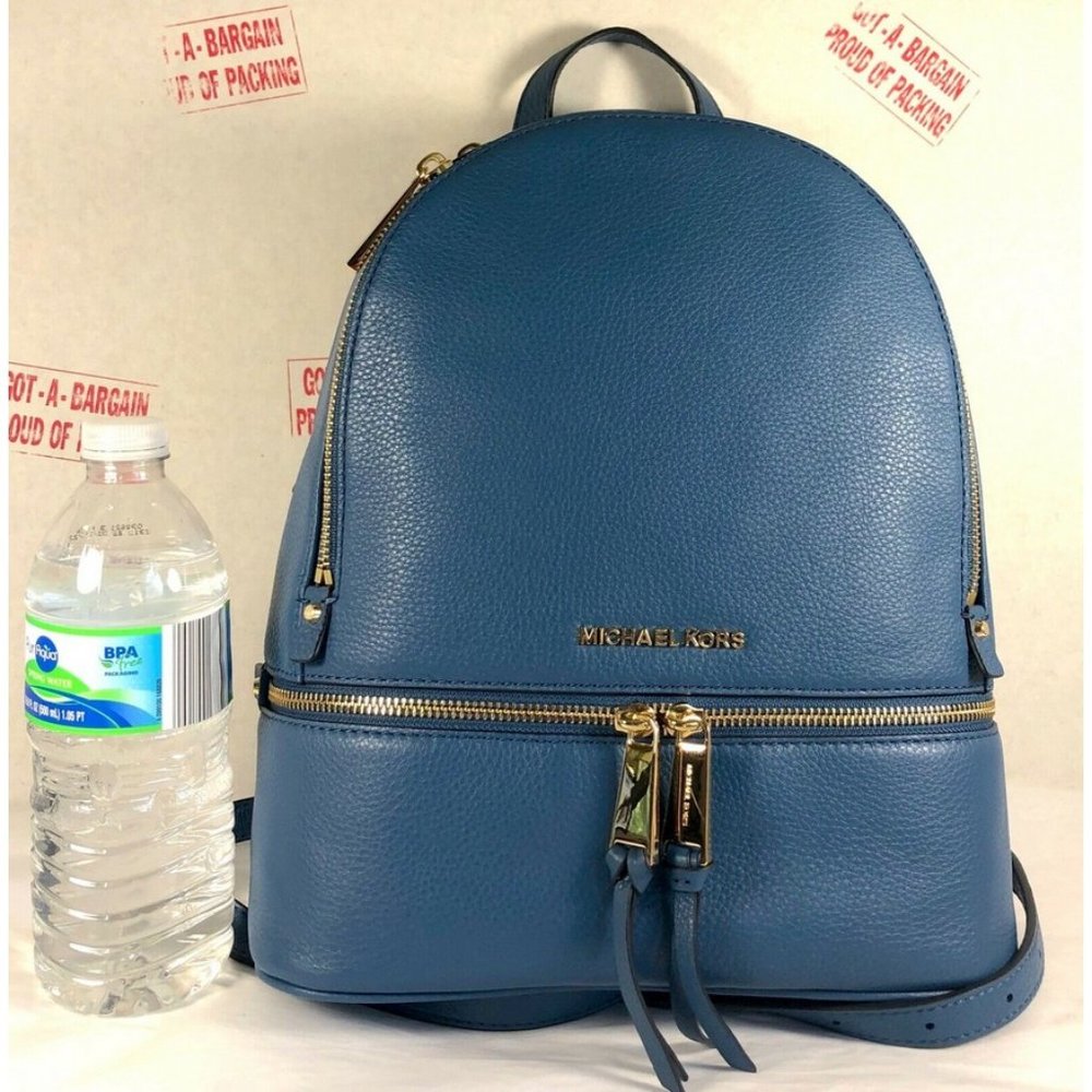 Michael Kors Rhea Zip Medium Leather MK Signature Backpack School Bag
